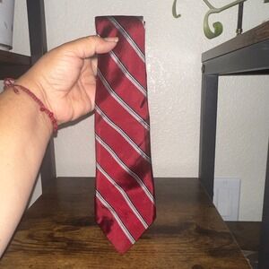 Christian Dior Mens Silk Tie Red Silver Black Diagonal Striped Designer Necktie